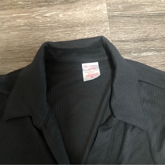 No Boundaries Black Ribbed Button-Front Collared Top - Size L (11-13) - NWT - Picture 3 of 4